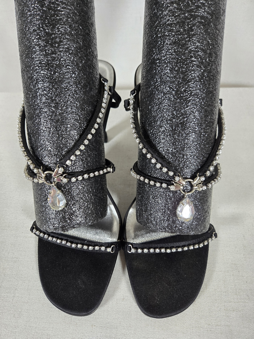 Ann Marino Black Strappy Rhinestone Evening Heels - Picture 7 of 7